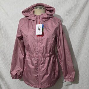 NWT Spyder Ashen Lilac Zip Jacket Hooded Logo Fleece Lined Water Resistant M